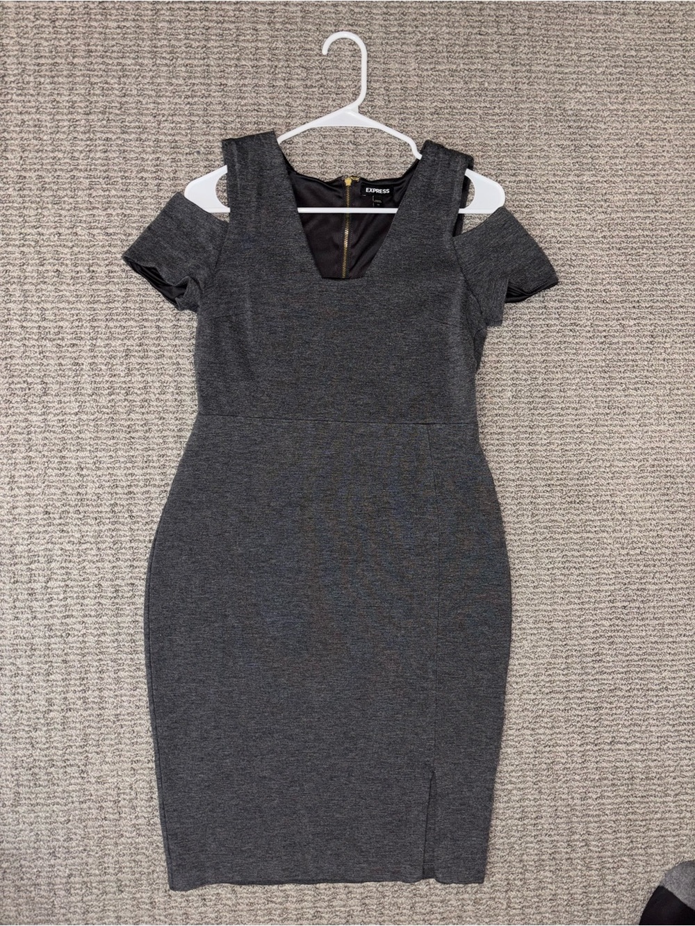 Express Gray Cold-Shoulder Midi Sheath Dress - Size 10